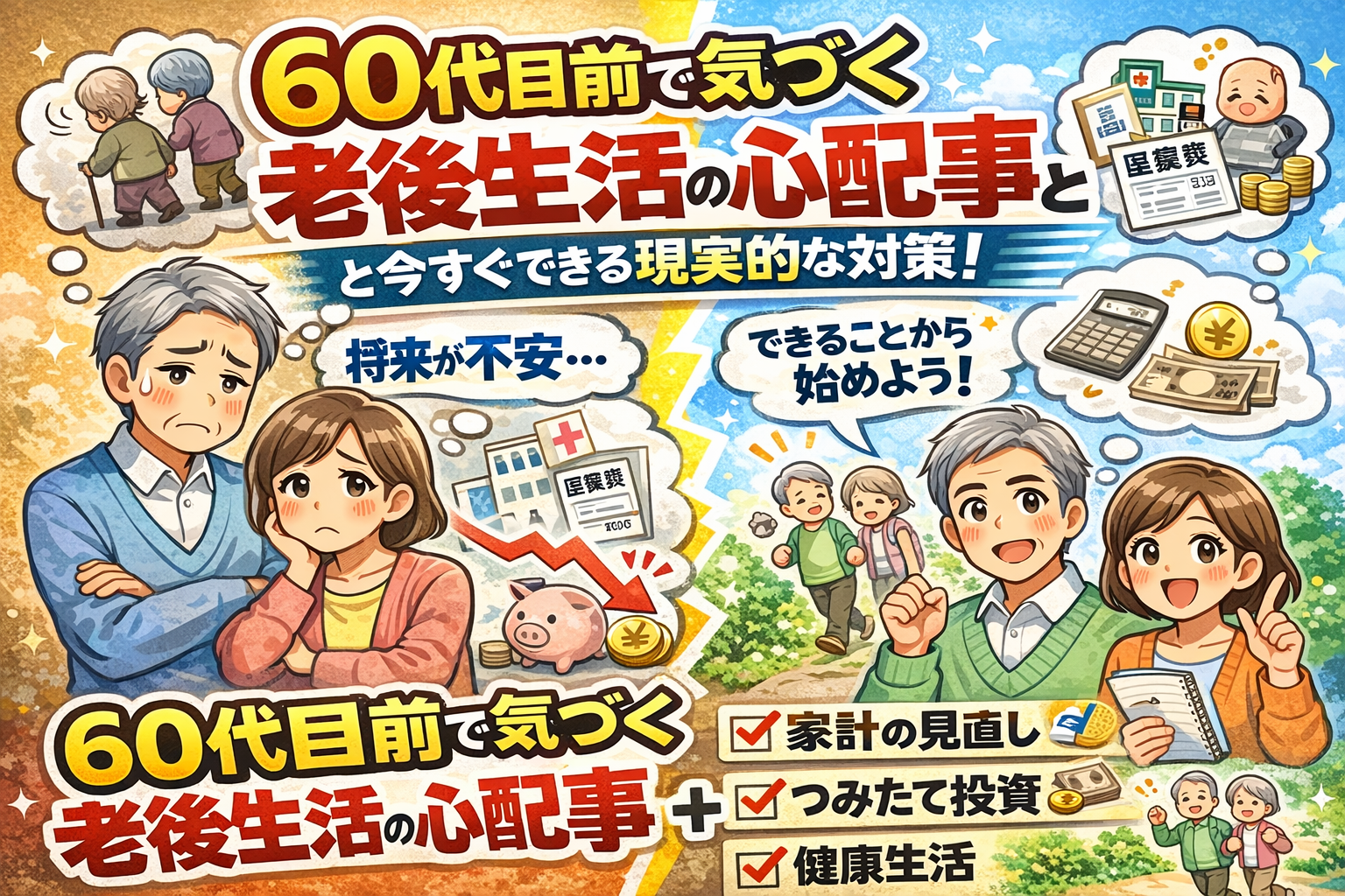 60代目前で気づく老後生活の心配事と今すぐできる現実的な対策！